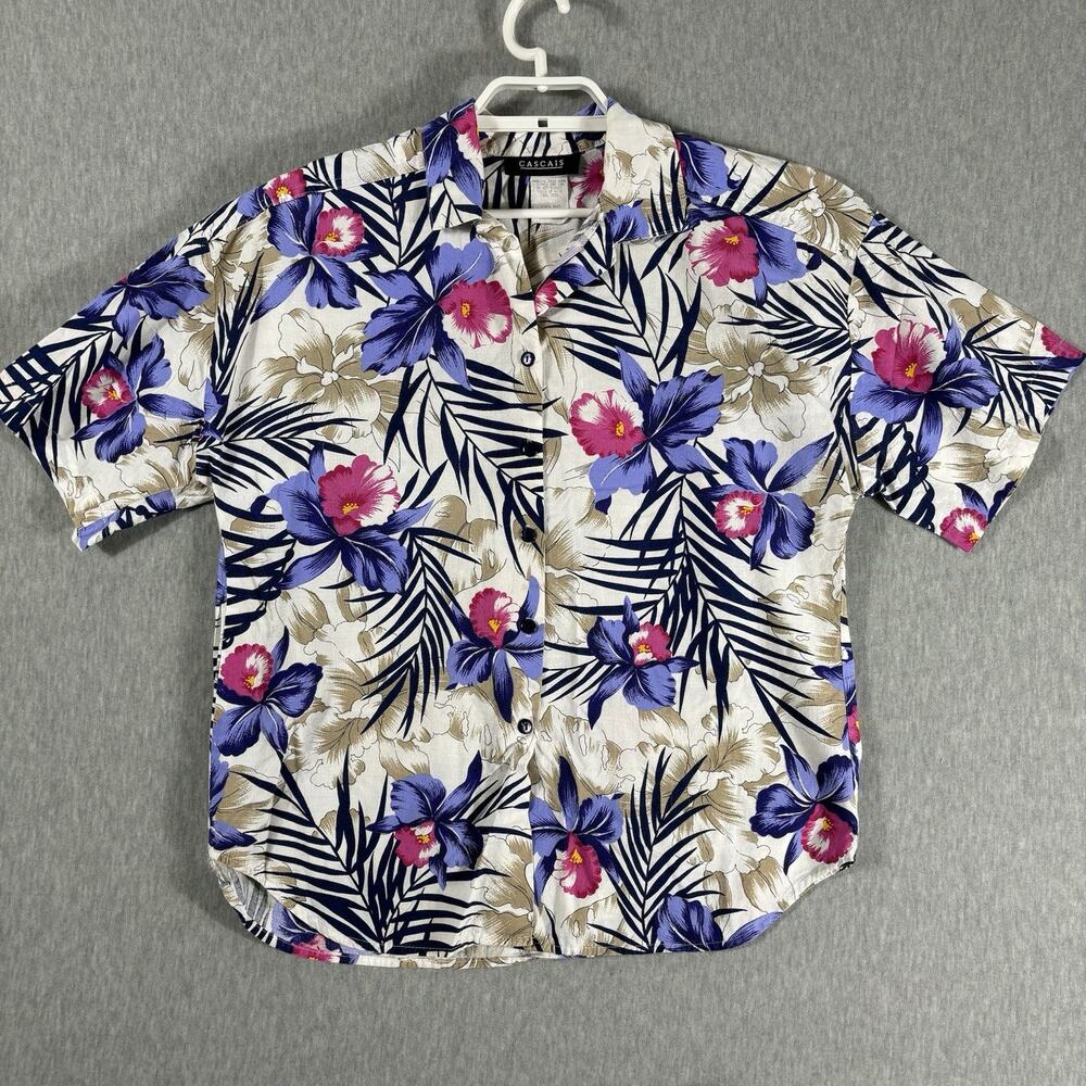 Vintage 80s Cascais Hawaiian Shirt Size M Cotton‎ Multicolor Floral Short Sleeve